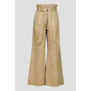 Pantaloni din amestec de lyocell cu croiala ampla si talie inalta - Bej imagine