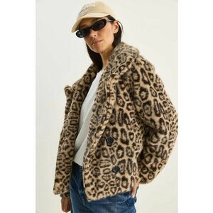 Palton dama - supradimensionat - imprimeu leopard - bej natural - fleece imagine