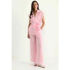 Set doua piese - vesta cu maneca lunga si pantaloni largi - roz - modal-viscoza imagine