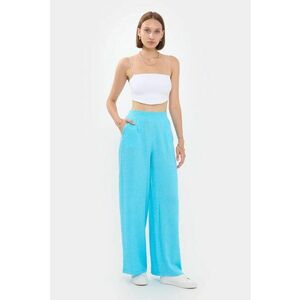 Pantaloni dama - drepti cu buline - talie inalta - albastru - viscoza imagine