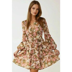 Rochie mini dama - HiCCUP - textil - imprimeu floral - decolteu in V - multicolor imagine