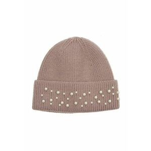 Caciula elastica cu perle sintetice - Alb fildes/Maro taupe imagine