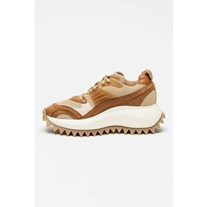 Pantofi sport din piele si material textil - Bej/Maro camel imagine