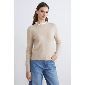Pulover slim-fit cu decolteu la baza gatului - Maro camel imagine