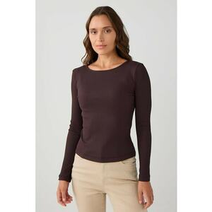 Bluza slim-fit cu decolteu rotund - Maro inchis imagine