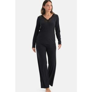 Pijama lunga cu decolteu in V - Negru imagine