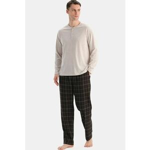 Pijama lunga din amestec de bumbac - Maro/Bej deschis imagine