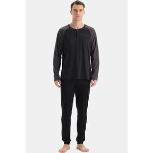 Pijama lunga din amestec de modal - Negru/Gri carbune imagine