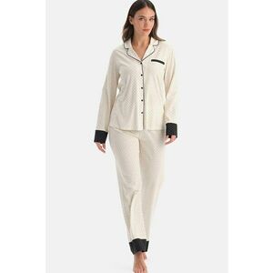 Pijama din amestec de modal cu buline - Alb fildes/Negru imagine