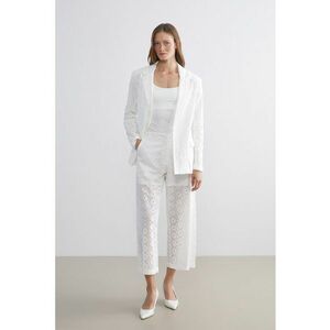 Pantaloni crop cu dantela Sangallo - Alb imagine