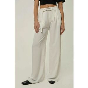 Pantaloni dama - largi plisati - talie inalta - alb - textil imagine
