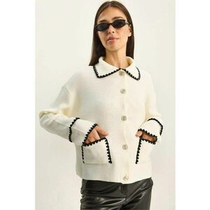 Pulover dama - cardigan cu maneca lunga - nervuri - ivory - tricot - imagine