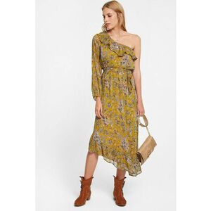 Rochie cu decolteu pe un umar si model paisley - Alb/Negru/Galben sofran imagine
