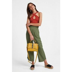 Pantaloni crop cu banda elastica in talie - Kaki inchis imagine