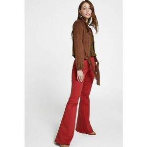 Pantaloni evazati din amestec de lyocell cu fermoar lateral - Rosu inchis imagine