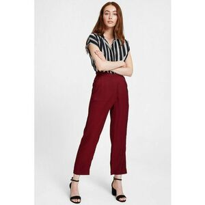Pantaloni crop cu croiala dreapta si talie elastica - Visiniu imagine