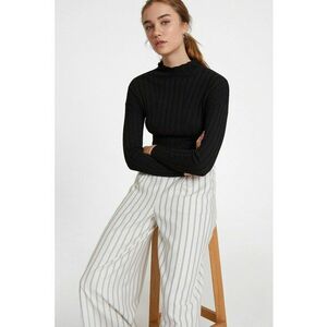 Pulover striat slim fit cu guler inalt - Negru imagine