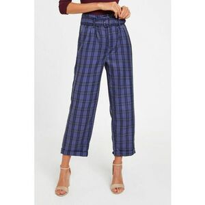 Pantaloni crop cu model in carouri - Negru/Albastru indigo imagine