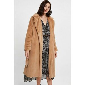 Palton lung din plus cu model petrecut - Maro camel imagine