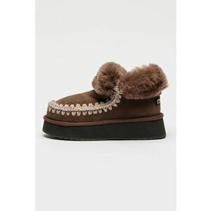 Ghete pull-on flatform din piele intoarsa - Maro inchis/Alb murdar imagine