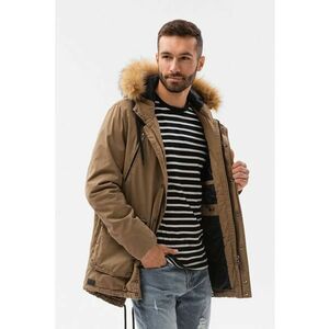 Geaca parka usoara cu garnitura din blana sintetica - Maro camel imagine