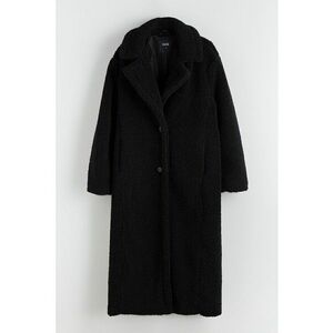 Palton de blana shearling sintetica cu buzunare laterale - Negru imagine