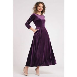 Rochie cu aspect de catifea si buzunare laterale - Mov inchis imagine