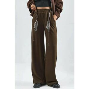 Pantaloni dama - tricotati - talie inalta - culoare maro imagine