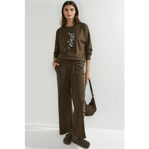 Costum dama - set din doua piese - model leopard - maro castaniu - fabricat din modal imagine