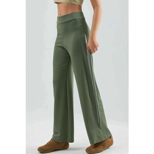 Pantaloni dama - Colectia Bersan - talie normala - silueta larga - verde - textil imagine