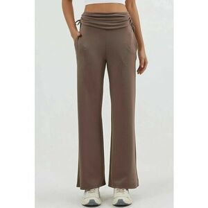 Pantaloni dama - cu talie inalta - de volane - maro - textil - Maro imagine