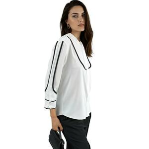 Bluza dama - detalii de cusaturi contrastante - alb/negru - textil imagine