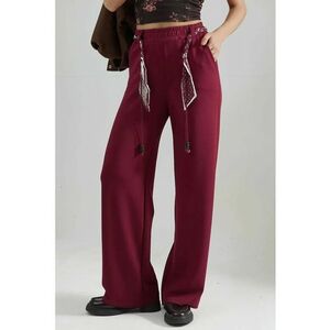 Pantaloni dama - tricotati - talie inalta - picior drept - rosu - textil imagine