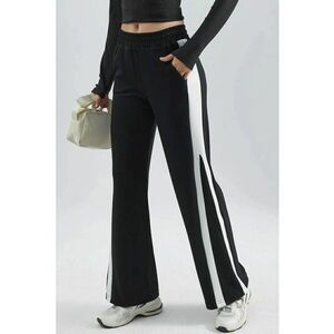 Pantaloni dama - talie inalta - picior larg - negru - textil imagine