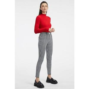 Pantaloni skinny cu model houndstooth - Alb/Negru imagine