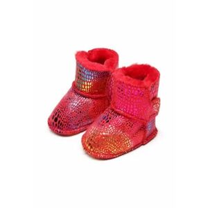 Cizmulite pentru bebelusi - rosii - cu design stralucitor si blanita pufoasa - Rosu imagine