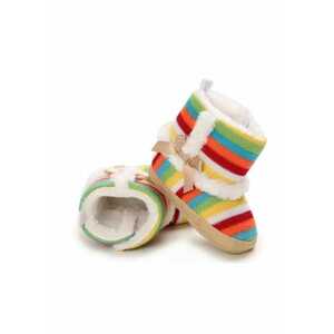 Cizmulite colorate - cu dungi curcubeu - blanita alba si fundita eleganta - Multicolor imagine