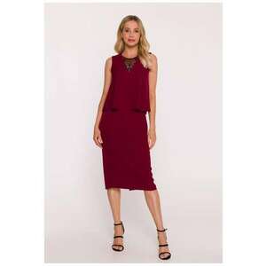 Rochie eleganta cu top dublu si insertie de dantela - burgundy imagine