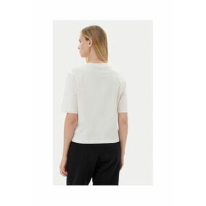 Tricou bumbac cu model uni si decolteu la baza gatului - Ecru imagine