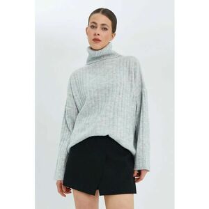 Pulover dama - guler inalt - oversize - gri - tricot - imagine