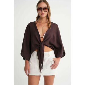 Bluza dama - Bluza Bolero - decolteu in V - maro cafea - bumbac - Maro imagine