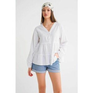 Camasa dama - bluza cu maneca lunga - volane etajate - alb - textil - Alb imagine
