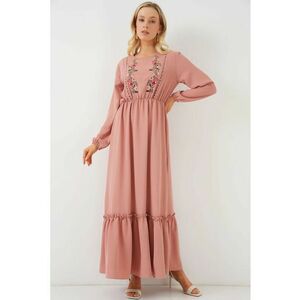 Rochie maxi dama - HiCCUP - brodata - poliester/elastan - roz imagine