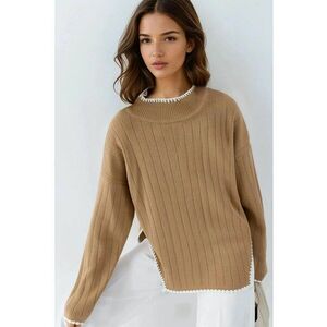Pulover dama - supradimensionat - detalii cusute - maro - tricot - One Size imagine