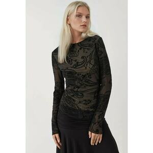 Bluza dama - asimetrica din tul cu maneca lunga - negru - jerseu imagine