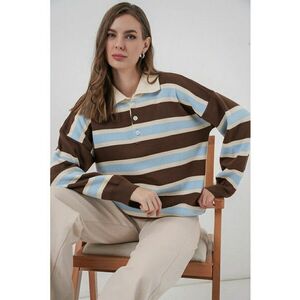 Pulover dama - polo cu dungi - albastru maya - tricot - One Size imagine