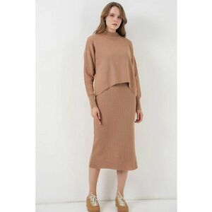 Set tricotat fusta si pulover maro camel - tricot - imagine