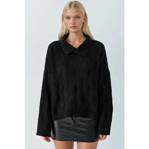 Pulover tricotat - detaliu guler - negru - tricot - One Size imagine
