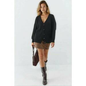 Cardigan supradimensionat - cu nasturi - decolteu in V - negru - tricot - One Size imagine