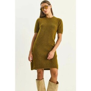 Rochie midi - tricotata - verde masliniu - cu guler rotund - imagine